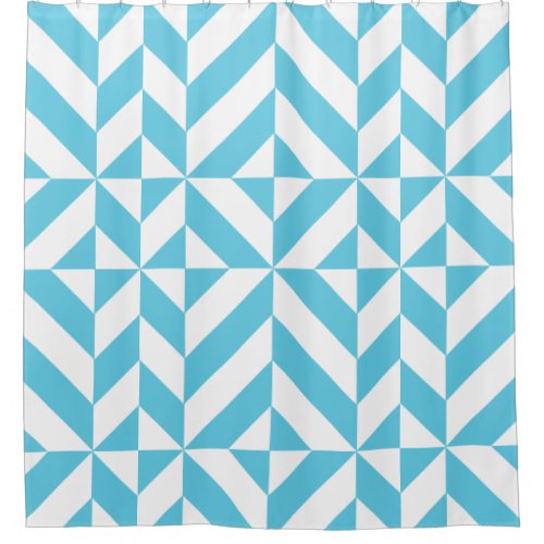 Ocean Blue Geometric Deco Pattern Shower Curtain