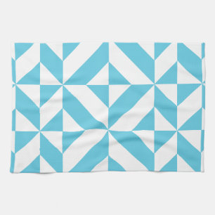 Ocean Blue Geometric Deco Pattern Towel