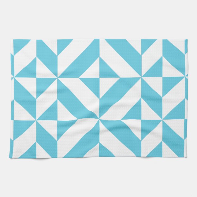 Ocean Blue Geometric Deco Pattern Towel (Horizontal)