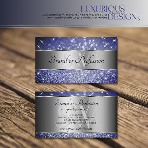 Ocean Blue Glitter Silver Luminous Stars Initials Business Card