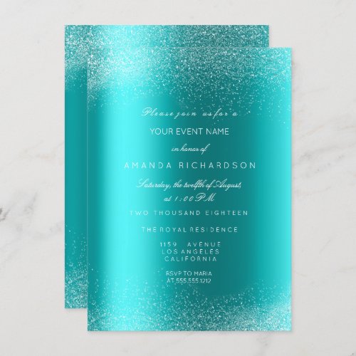 Ocean Blue Glitter Spark Sand Bridal Birthday Invitation