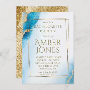 Ocean Blue Gold Agate Bachelorette Party Invites