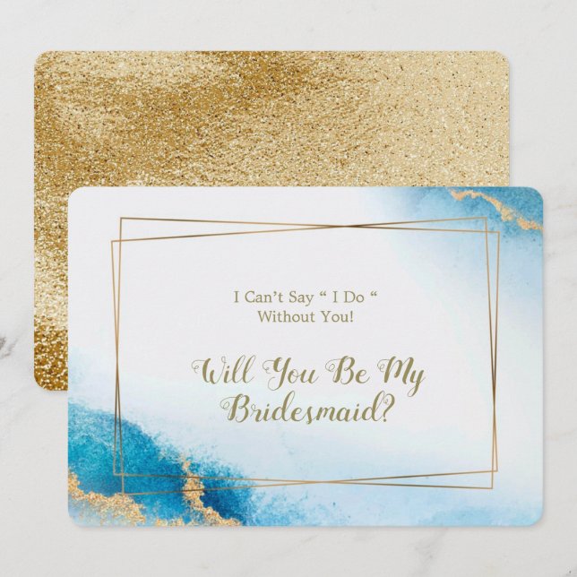 Ocean Blue Gold Agate You Be My Bridesmaid Invites (Front/Back)