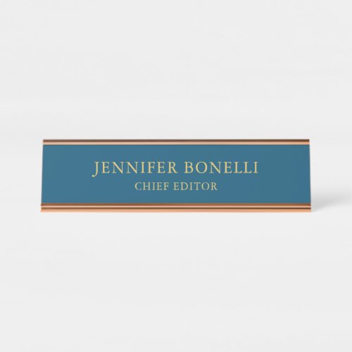 Ocean Blue  Gold Color Trendy Modern Plain Desk Name Plate