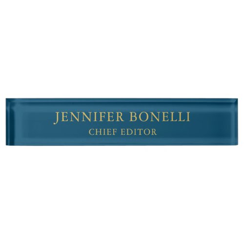 Ocean Blue  Gold Color Trendy Modern Plain Desk Name Plate