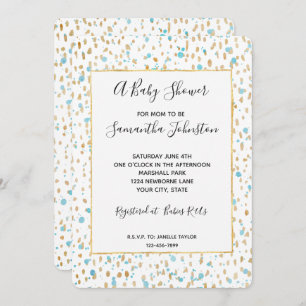 Ocean Blue Gold Confetti Dots Baby Shower Invitation