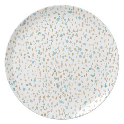 Ocean Blue Gold Sand Dots Dinner Plate