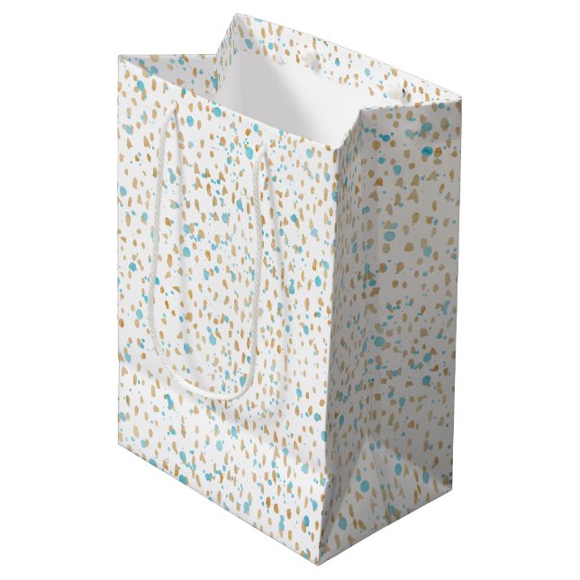 Ocean Blue Gold Sand Dots Medium Gift Bag (Front Angled)