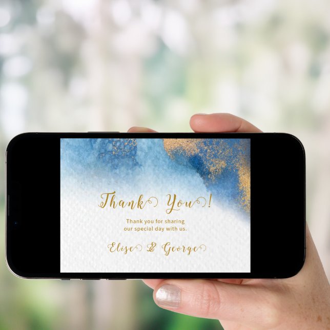 Ocean Blue Golden Watercolor Thank You Cards  (Front Digital)