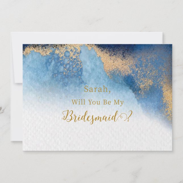 Ocean Blue Golden Will You Be My Bridesmaid Invitation (Front)