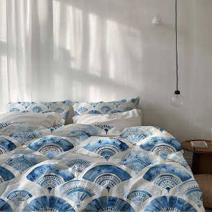 Ocean Blue Gradient Watercolor Art Deco Duvet Cover