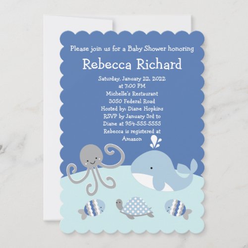 Ocean Blue Gray Whale Baby Shower Invitation