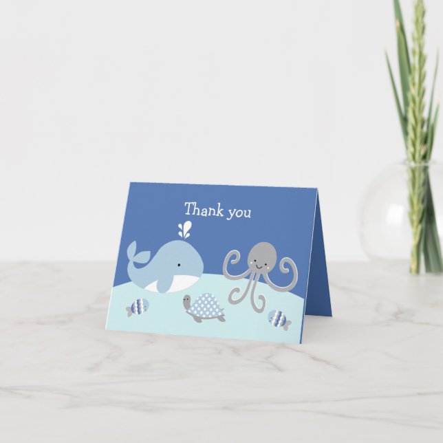 Ocean Blue Gray Whale Note Cards (Front)