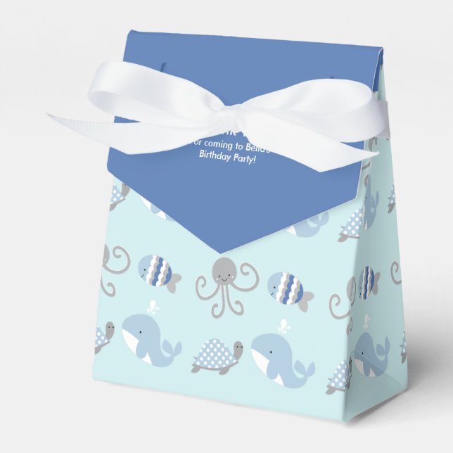 Ocean Blue Gray Whale Sea Life Favor Box (Front Side)