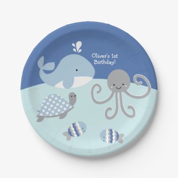 Ocean Blue Gray Whale Sea Life Party Plate by Personalizedbydiane at Zazzle
