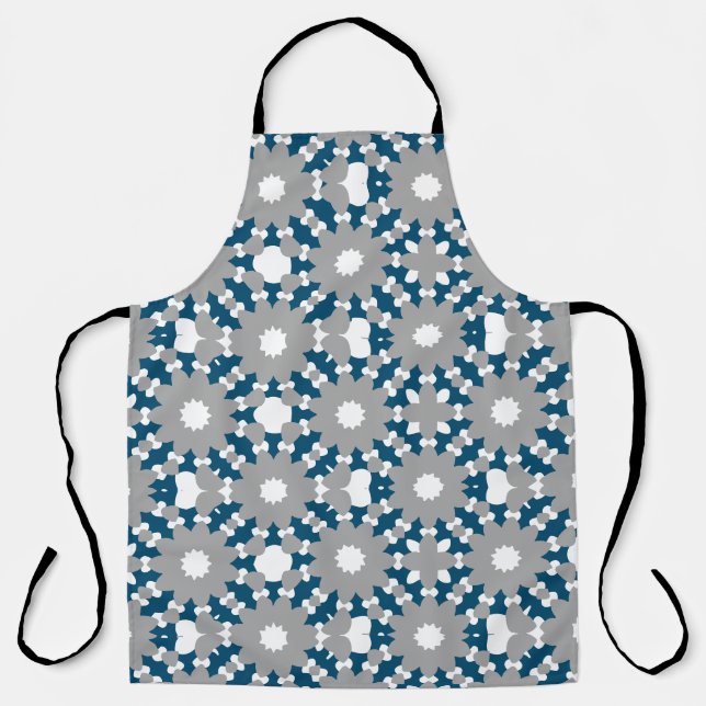 Ocean Blue Gray White Connected Circles Pattern Apron (Front)