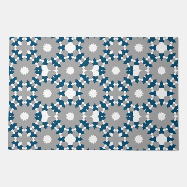Ocean Blue Gray White Connected Circles Pattern Doormat (Front)