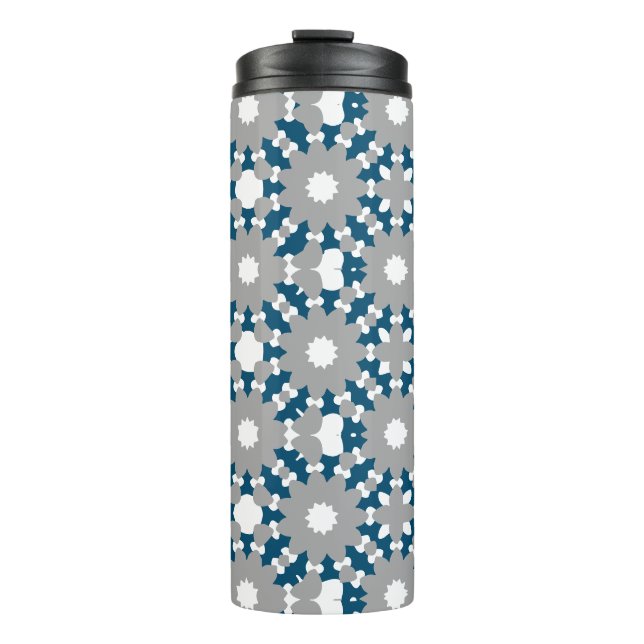 Ocean Blue Gray White Connected Circles Pattern Thermal Tumbler (Front)
