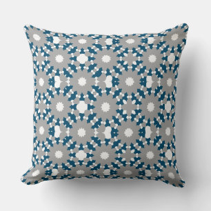 Ocean Blue Gray White Connected Circles Pattern Throw Pillow