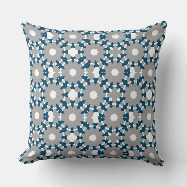 Ocean Blue Gray White Connected Circles Pattern Throw Pillow (Front)