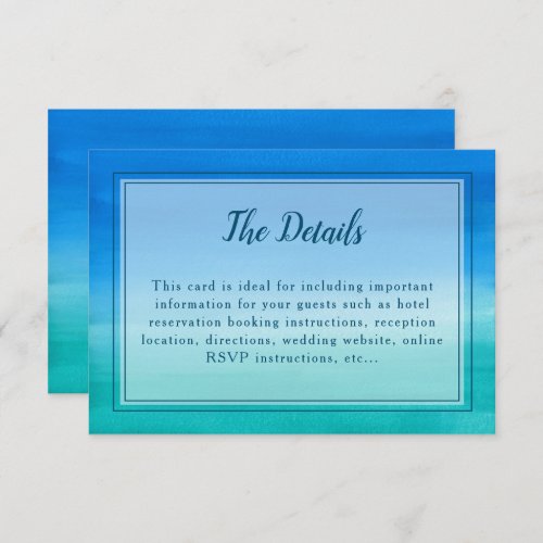 Ocean Blue Green Beach Wedding Details Card