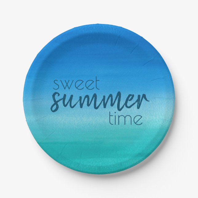 Ocean Blue Green Summer Party Paper Plates (Front)