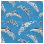 Ocean Blue Hawaiian Tribal Dolphins Fabric