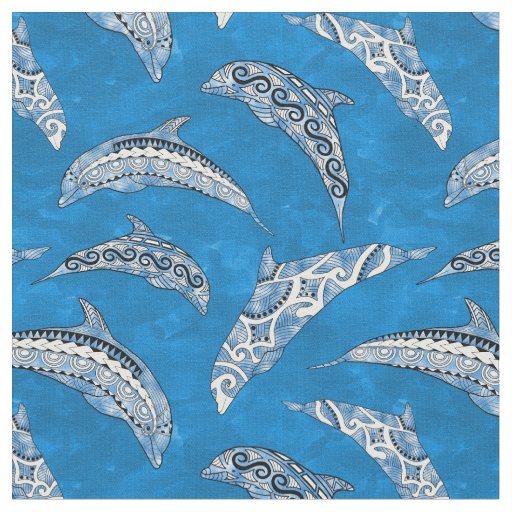 Ocean Blue Hawaiian Tribal Dolphins Fabric