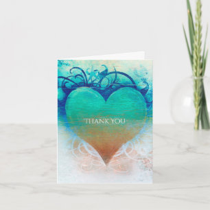 Ocean Blue Heart Grunge Beach Tropical Thank You