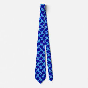 Ocean Blue Honu Turtles Hibiscus Flowers Neck Tie