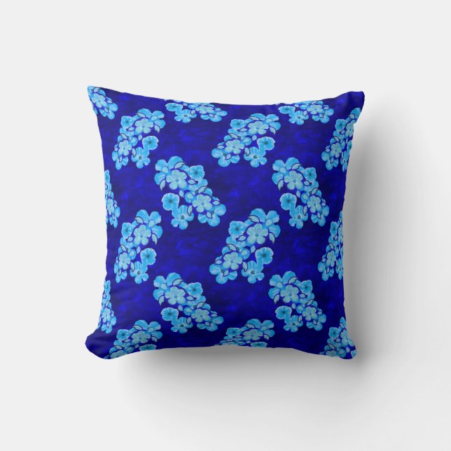 Ocean Blue Honu Turtles Hibiscus Flowers Throw Pillow (Front)
