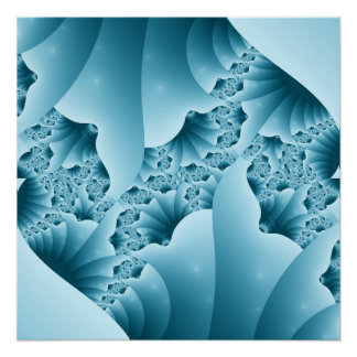 Ocean Blue Ice Crystal Fractal Abstract Pattern Poster