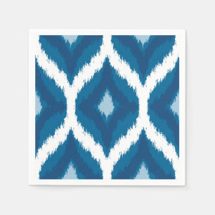 Ocean Blue Ikat Modern Ethnic Geometric Print Napkins
