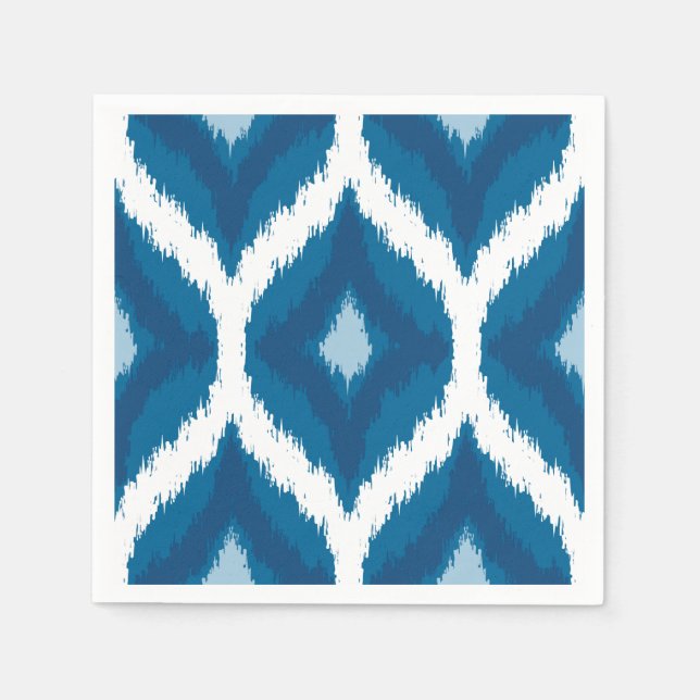 Ocean Blue Ikat Modern Ethnic Geometric Print Napkins (Front)