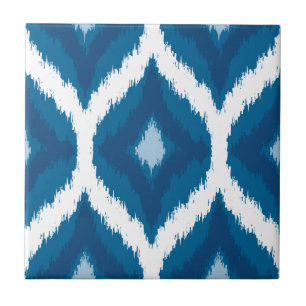 Ocean Blue Ikat Modern Ethnic Geometric Print Tile