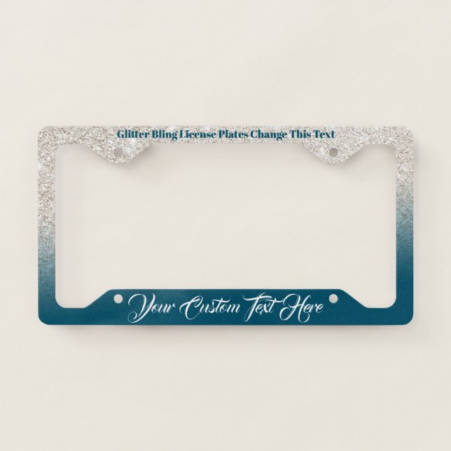 Ocean Blue Ivory Gold Printed sparkle effect License Plate Frame (Front)