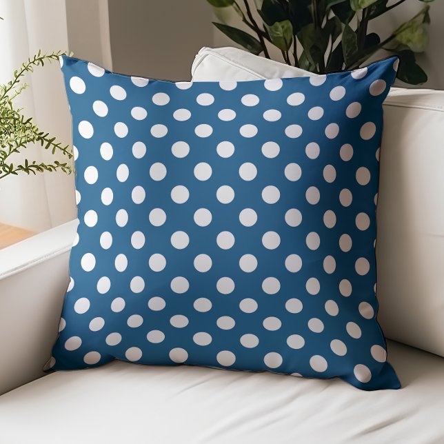 Ocean Blue Large White Polka Dots Throw Pillow (Creator Uploaded)