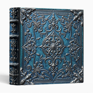 Ocean Blue Leather Silver Trimmed Fantasy 3 Ring Binder