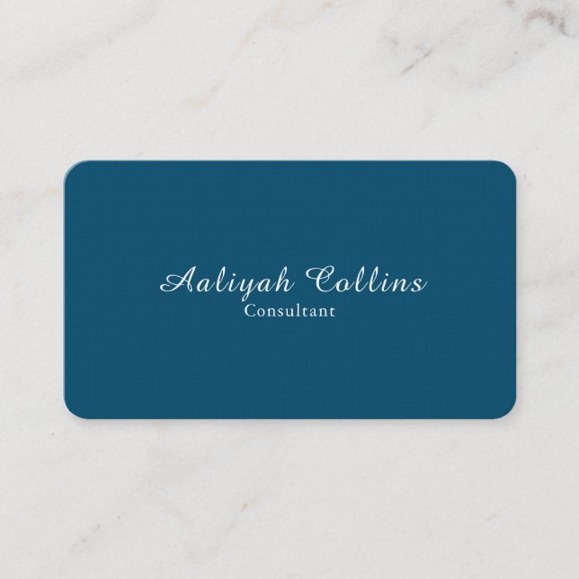 Ocean Blue Linen Minimalist Professional Modern Business Card (Front)