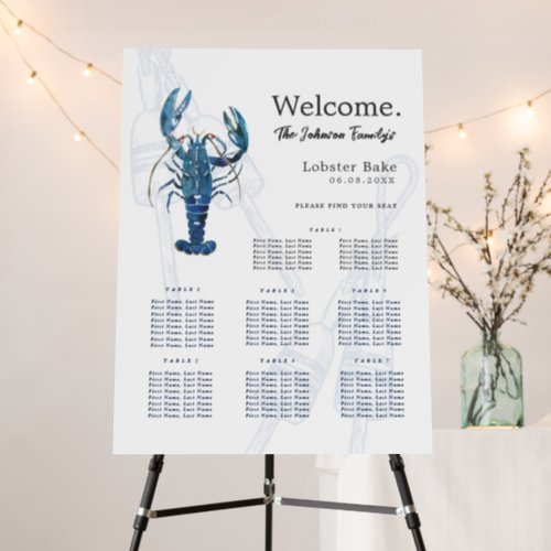 Ocean Blue Lobster  7 Table Seating Chart Foam Board