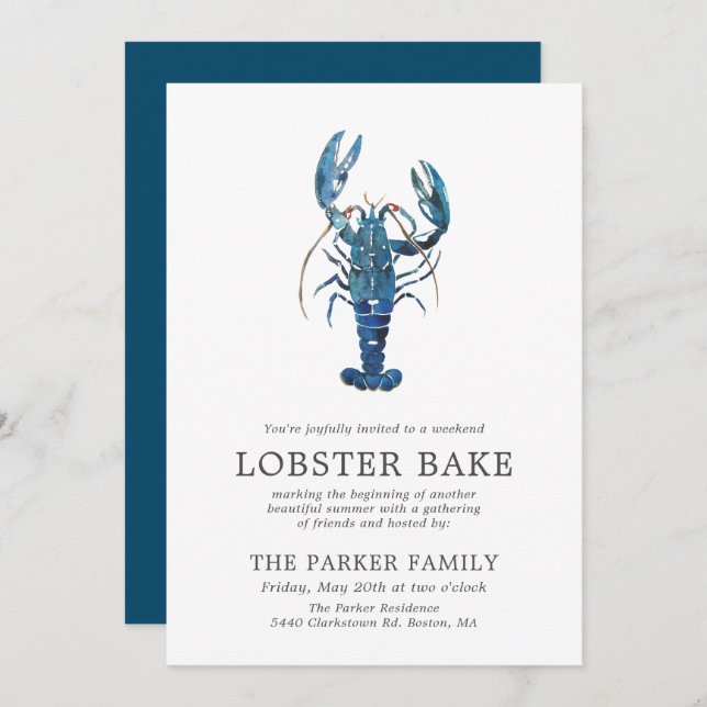 Ocean Blue Lobster Bake Invitation (Front/Back)