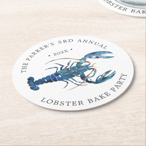 Ocean Blue Lobster Bake Round Paper Coaster