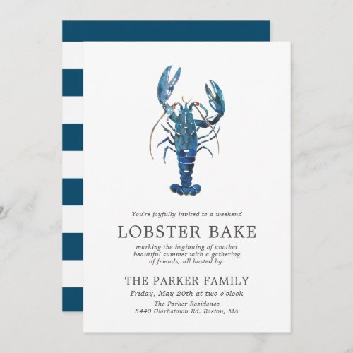 Ocean Blue Lobster Bake  Striped Invitation