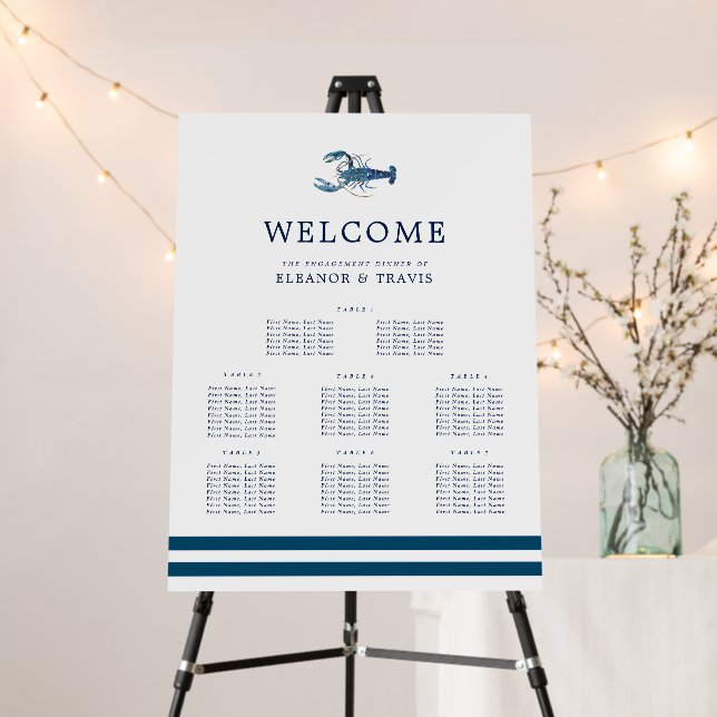 Ocean Blue Lobster | Minimal Style Seating Chart  Foam Board (In Situ (Stand))