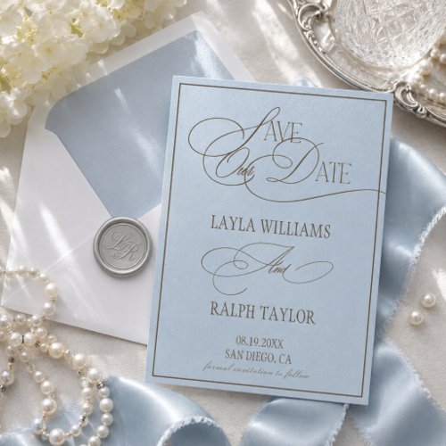 Ocean Blue Luxury Romantic Wedding Save The Date
