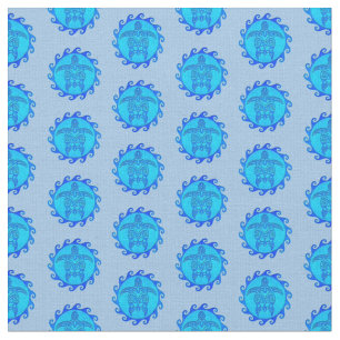 Ocean Blue Maori Sun Tribal Turtles Fabric