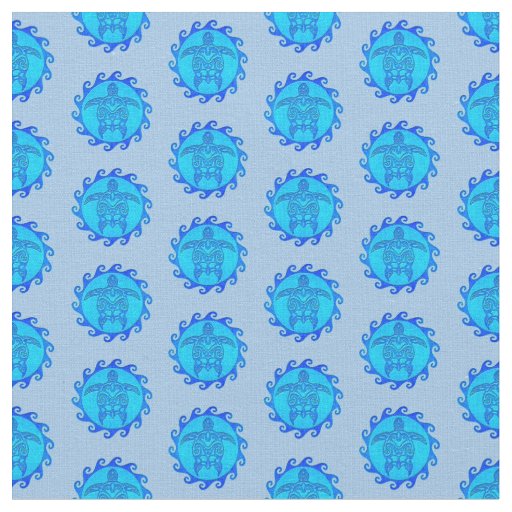 Ocean Blue Maori Sun Tribal Turtles Fabric