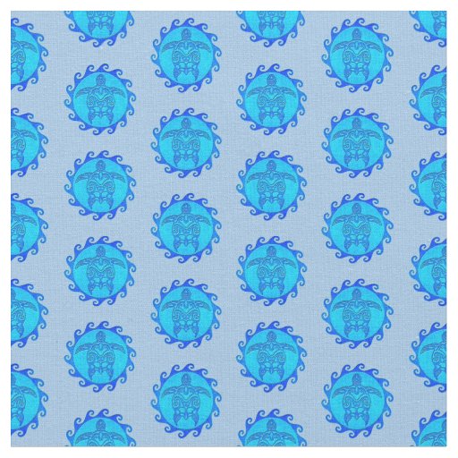 Ocean Blue Maori Sun Tribal Turtles Fabric