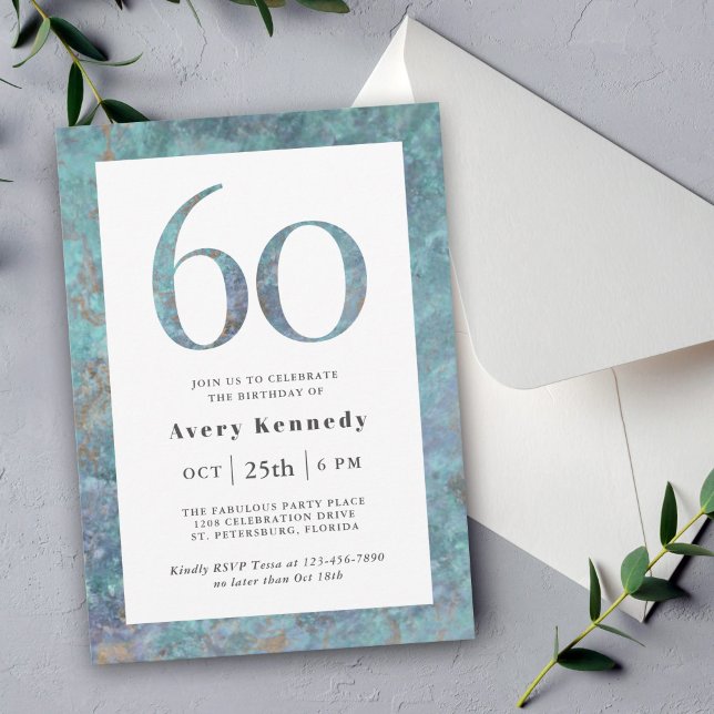 Ocean Blue Marble Modern 60th Birthday Party Invitation (Ocean Blue Marble 60th Birthday Party Invitation)