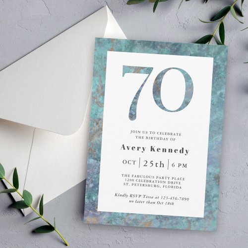 Ocean Blue Marble Modern 70th Birthday Party Invitation